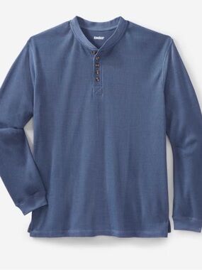 Men's Long-Sleeve Heather Slate Blue Henley Waffle Shirt